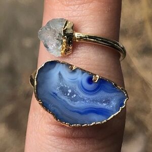 Gold and Blue Agate Ring